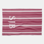 Himbeerviktorianischer Streifen mit Monogramm Geschirrtuch (Horizontal)