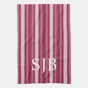 Himbeerviktorianischer Streifen mit Monogramm Geschirrtuch