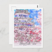 Himeiji Castle Japan Reisplatz Wasserfarbe Postkarte (Vorne/Hinten)