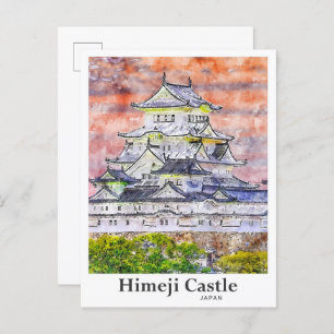Himeji Castle Japan Reisen Wasserfarben Hand gezog Postkarte