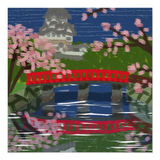 Himeji-Schloss-Fluss Poster (Vorderseite)