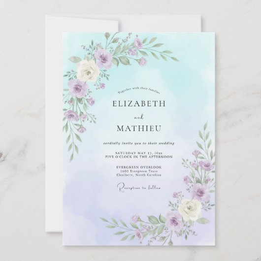 Himmel-Amethyst-Blüten-Hochzeit Einladung (Vorderseite)