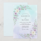 Himmel-Amethyst-Blüten-Hochzeit Einladung (Vorne/Hinten)