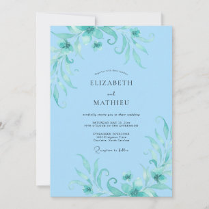 Himmel-Aqua-Laub Eukalyptus-Hochzeit Einladung