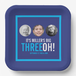 Himmel blau 30. Drei OH! Foto Geburtstag Pappteller