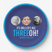 Himmel blau 30. Drei OH! Foto Geburtstag Pappteller (Vorderseite)