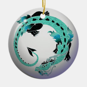 Himmel-Blau-aufgerollter Drache Keramikornament