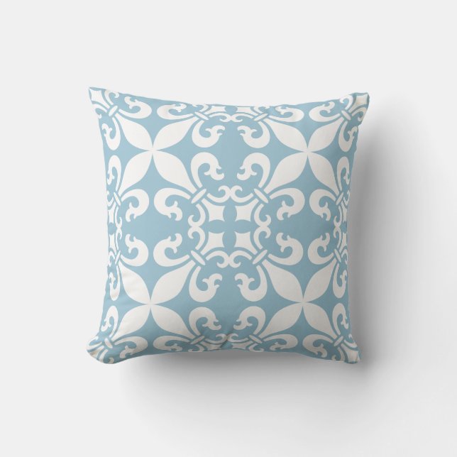 Himmel-Blau French Fleur de Lys Pattern Kissen (Vorderseite)