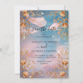 Himmel der Liebe Goldene Blume Save the Date Einladung (Vorderseite)