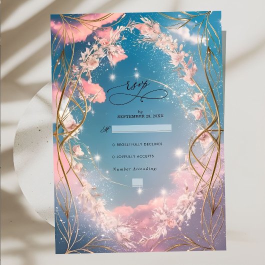 Himmel der Liebe Verziert Rosy Florals Hochzeit RSVP Karte