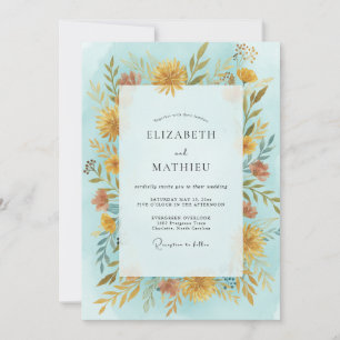 Himmel Gold Wildblumen-Hochzeit Einladung
