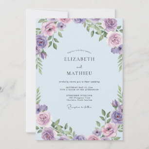 Himmel-Lila-Blüten-Hochzeit Einladung
