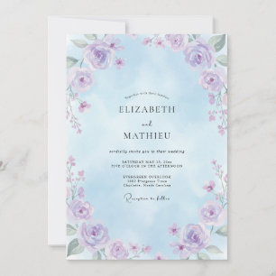 Himmel-Lila-Wildblumen-Hochzeit Einladung