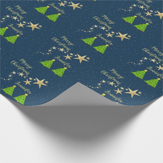 Himmel mit Sternen Weihnachtsbaum Frohe Weihnachts Geschenkpapier (Ecke)