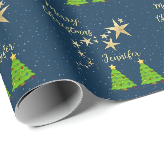 Himmel mit Sternen Weihnachtsbaum Frohe Weihnachts Geschenkpapier (Rolleneckpunkt)