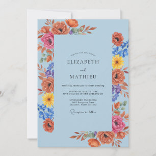 Himmel Orange Wildblumen-Hochzeit Einladung