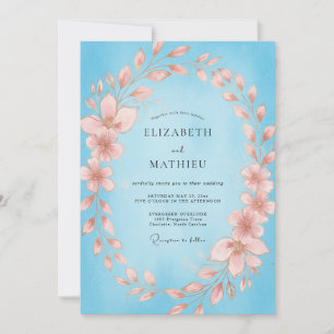 Himmel-Pfirsich-Blüten-Hochzeit Einladung