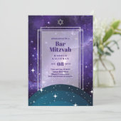 Himmel über BAR MITZVAH Galaxy Blue Gold Elegante Einladung (Stehend Vorderseite)