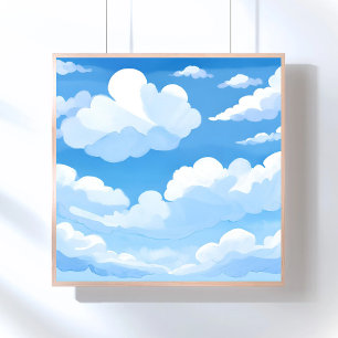 Himmel voller Wolken   Blaue Sky-Malerei in Wasser Poster