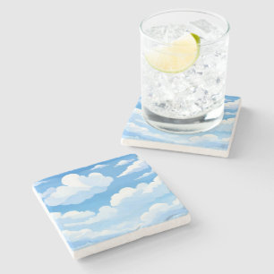 Himmel voller Wolken   Wasserfarben Blau Himmel Ma Steinuntersetzer