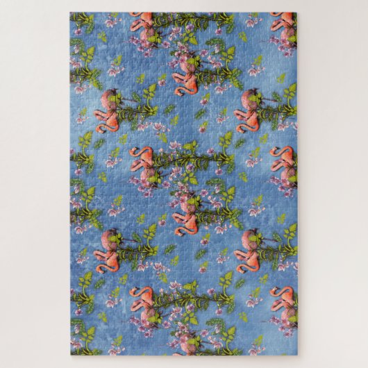 Himmelblau bewölkt und Flamingos Wiederholungsdruc Puzzle (Vertikal)