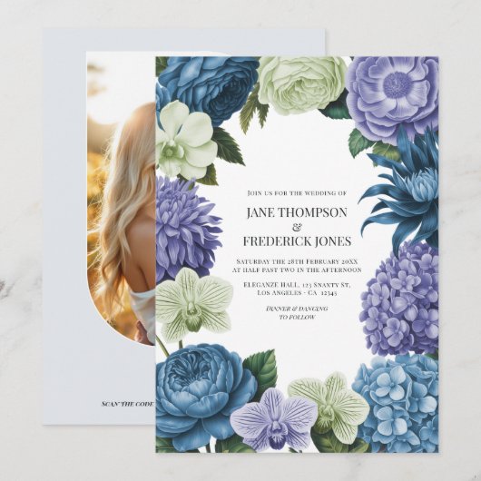 Himmelblau, Frosted Indigo & Silberkiesel Einladung (Vorne/Hinten)