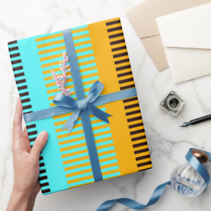 Himmelblau Gelb Braun Gestreifte Gesichtsmaske Geschenkpapier
