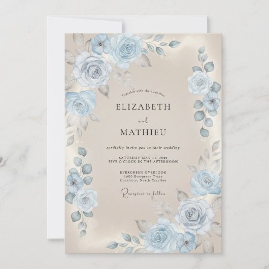 Himmelblau gemalte Hochzeit Einladung (Vorderseite)