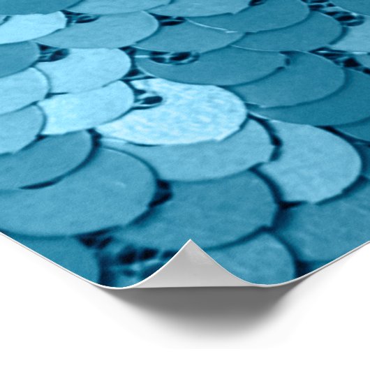 Himmelblau glänzende Stoffe mit Sequenzen, abstrak Poster (Ecke)