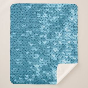 Himmelblau glänzende Stoffe mit Sequenzen, abstrak Sherpadecke
