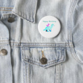 Himmelblau-grün Aquarellfarbendinosaurier Geburtst Button (Beispiel)