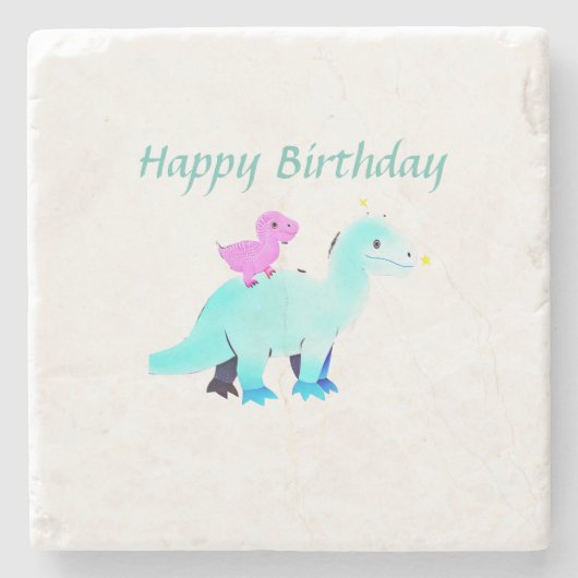 Himmelblau-grün Aquarellfarbendinosaurier Geburtst Steinuntersetzer (Vorderseite)