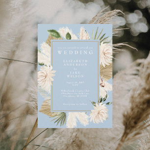 Himmelblau Hochzeit mit Blumen Einladung