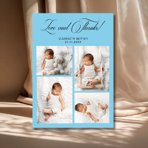 Himmelblau Liebe und Dank 4 Baby-Fotos Dankeskarte