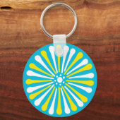 Himmelblau mit gelb-weiß Frühlingssonne Blume Schlüsselanhänger (Vorderseite)