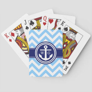 Himmelblau Navyblau Wht LG Chevron Anker Monogramm Spielkarten