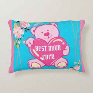 Himmelblau Rosa Schicker Teddybär Herz Blumen Desi Dekokissen