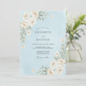 Himmelblau Rosenhochzeit Einladung (Stehend Vorderseite)
