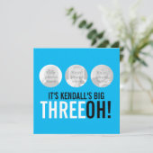 Himmelblau schwarz 30. THREEOH! Foto Geburtstag Einladung (Stehend Vorderseite)