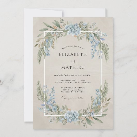 Himmelblau serene vintage Hochzeit Einladung (Vorderseite)