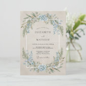 Himmelblau serene vintage Hochzeit Einladung (Stehend Vorderseite)