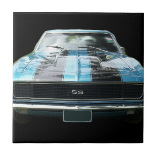 Himmelblau SS Camaro mit schwarzen Streifen Fliese