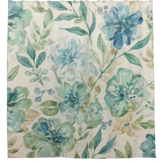 Himmelblau Türkis Grün Beige Creme Abstrakt Floral Duschvorhang