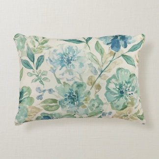 Himmelblau Türkis Grün Beige Creme Abstrakte Blume Dekokissen