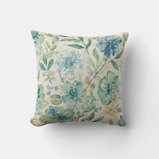 Himmelblau Türkis Grün Beige Creme Abstrakte Flora Kissen
