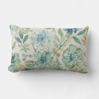 Himmelblau Türkis Grün Beige Creme Abstrakte Flora Lendenkissen