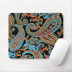 Himmelblau und Herbstorange Vintage Paisley Maus P Mousepad