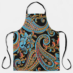 Himmelblau und Herbstorange Vintage Paisley Schürze
