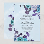 Himmelblau und lila Hochzeitseinladungen Einladung (Vorne/Hinten)