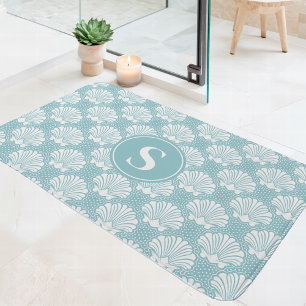Himmelblau und weiße Muschel Küstenmonogramm Badematte